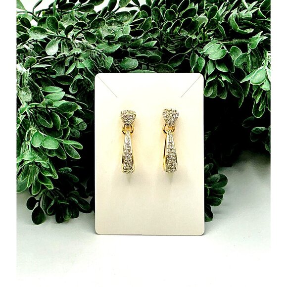 Delicate Two Tone Crystal Teardrop Hoop Earrings Gold Silver Rhinestone - Picture 5 of 6